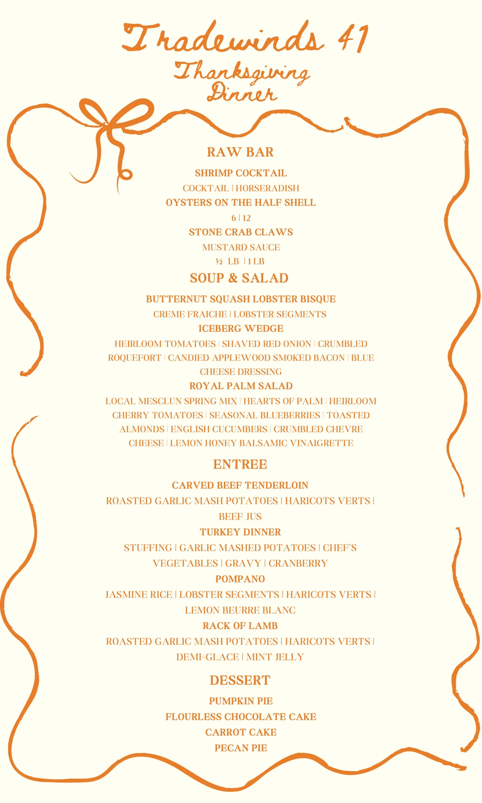 Tradewinds41 Thanksgiving Menu 2025